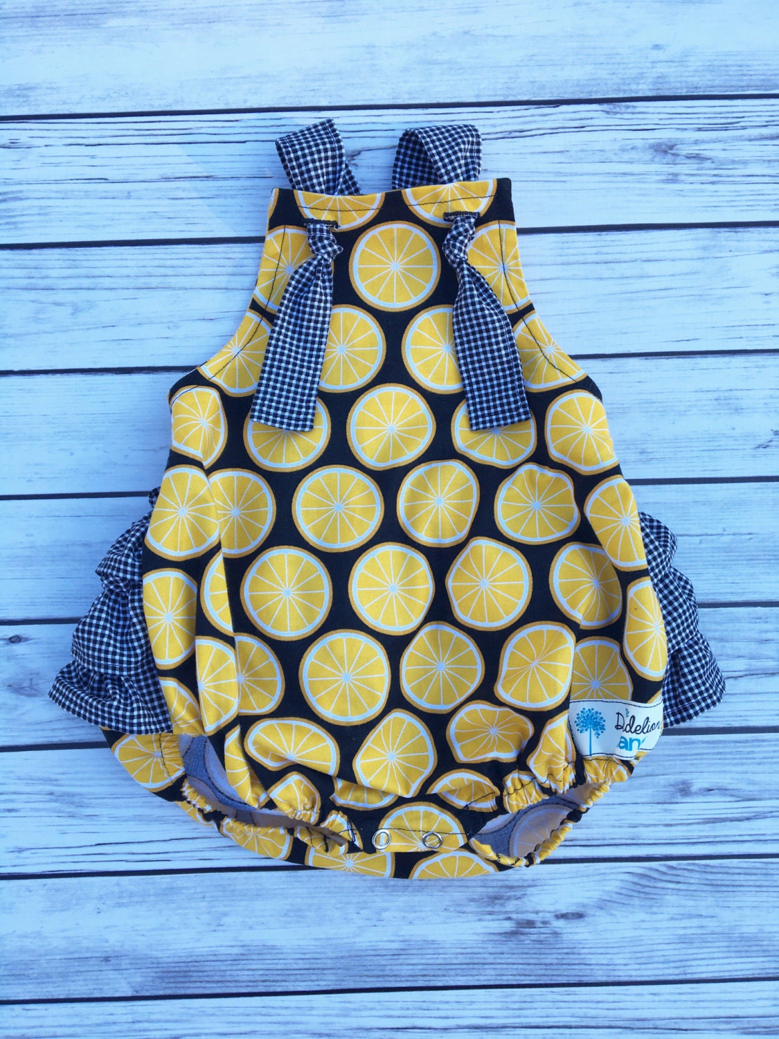 Yellow Lemon Romper Lemon Baby Romper Lemon Toddler Romper