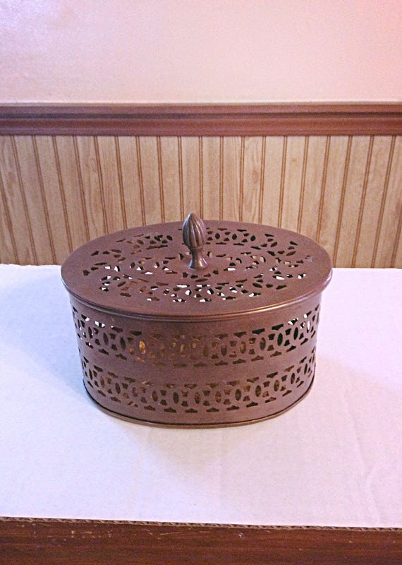 Vintage oval brass potpourri holder made in India large