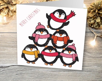 Tower of Penguins Christmas Cards