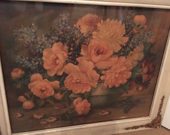 ON HOLD! Please do not purchase! Antique Lithograph Pink Peonies Gesso Frame
