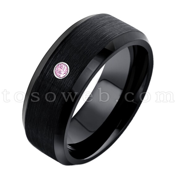 Men's October Birthstone Ring Pink Tourmaline Solitaire