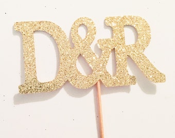 Initial Cupcake toppers, Wedding cupcake toppers, Initial decorations, Engagement Cupcake topper, Bride to be, Anniversary-Set of 12 toppers