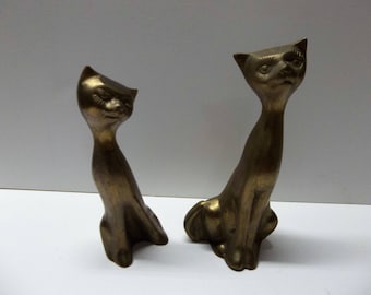 Vintage Brass Cats Pair 7 Inches