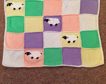 Hand Knitted Harlequin Sheep Baby Blanket