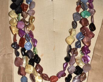 Vintage Designer Barse Sterling Multi Color Shell Statement 4 Strand Necklace