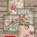 Vintage floral with wooden plank texture & script coasters, Digital Print download, 3.8x3.8 inch size, 1 sheet,
