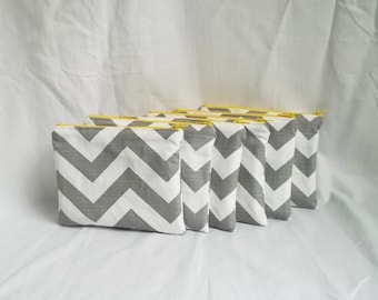 Set of 7 - Embroidered Makeup bag - Personalized Chevron Pouch - Bridesmaid clutch purse - Cosmetic bag - Small