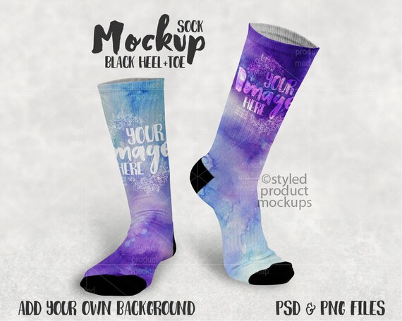 Download Pair of socks with black heel and toe mockup template Add