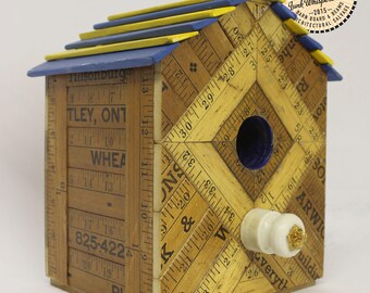 Vintage Yardstick Reclaimed Wood Reuse Repurposed Diamond Birdhouse Made by Hand by Junkwhisperer.com