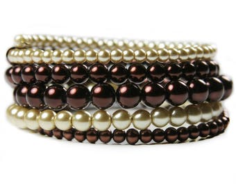 Brown and Gold Beaded Wrap Bracelet;Brown and Gold Memory Wire Bracelet;Chocolate and Gold Wrap Bracelet;Brown and Gold Glass Bead Bracelet