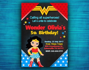 Wonder Woman Invitation - Wonder Woman Party Invitation - Wonder Woman Birthday - Superhero Birthday Party-Girl Birthday- Digital file