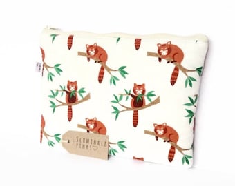 Red Panda Makeup Bag, Pencil Case, notions bag, cosmetic bag, makeup pouch, pencil bag