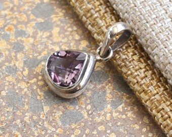 Faceted Amethyst Necklace, Amethyst Teardrop Pendant, Sterling Silver, Natural Amethyst, February Birthstone, Valentines Gift, BID17-1124K