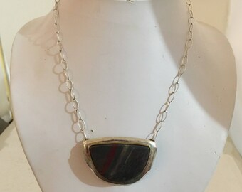 Sterling silver pendant with red river jasper on sterling silver link chain