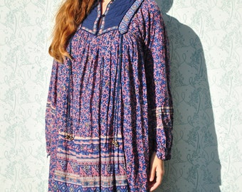Indian dress, Indian gauze dress, vintage 70s Indian dress, boho maxi dress, festival dress, hippie dress