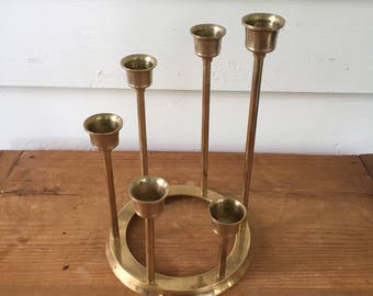 Solid Brass Six Piece Tulip Candlestick Holder