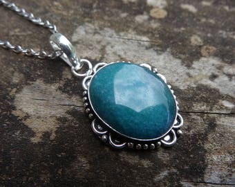 Sterling Silver Natural Genuine Adventurine Pendant Necklace Sterling Silver 18" Chain - Natural Stone Necklace Boho chic Necklace