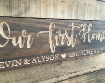 Our First Home, Personalized, Housewarming Gift, Gift for her, Housewarming present, Wood Signs, Established Sign