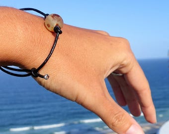 Baltic Amber Bracelet, Amber Leather Adjustable Bracelet, Unique Color Of Baltic Amber Ball, Bohemian Bracelet, Amber Jewelry, Amber Stone