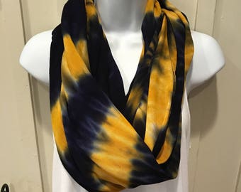 University of Pittsburgh themed scarf, Hand dyed scarf, Tie dyed infinity scarf, Rayon infinity scarf
