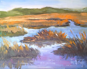 Marsh Painting, Daily Painting, Small Oil Painting, "Marshlands", 6x8" Oil, Free Shipping in US