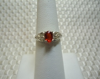 Oval Cut Orange Sapphire Ring in Sterling Silver #1655