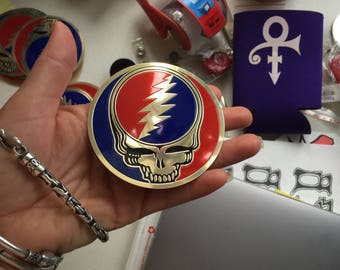 Grateful Dead Sticker-Metal Steal Your Face-3 and 1/8"