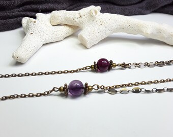 Long bronze chain purple beads