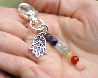 7 Chakra, Hamsa, Fertility Gemstone, Keychain, Infertility, IVF, IUI, TTC, Hand-of-Mary, Mala, Yoga, Om, Fertility Charm, Reiki Healing