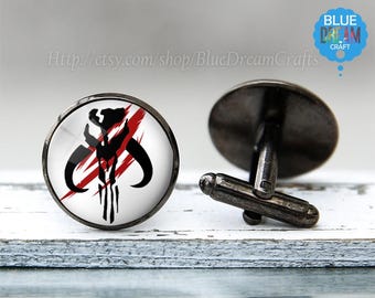 Boba Fett Cufflinks Mens Star Wars Superhero Geek Comic Nerd Movie Cufflinks for Man Personalized Geekery Gifts Wedding Cuff link for dads