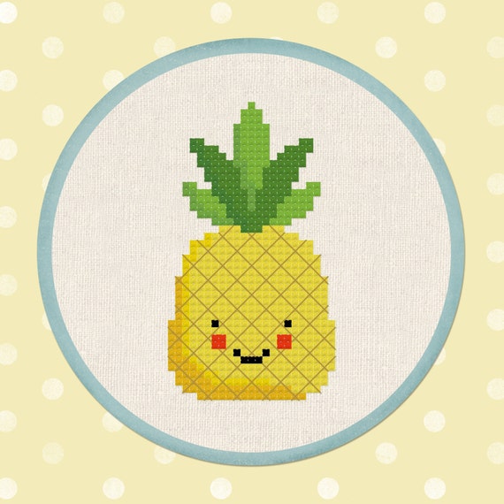 Pineapple Cross Stitch Pattern Happy Fruit PDF Modern Cute