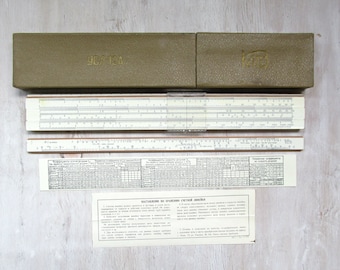 Vintage slide rule Calculating line Logarithmic scale Wood ruler Mathematical Soviet ussr Engineer tool Instrument Drafting tools Supplies
