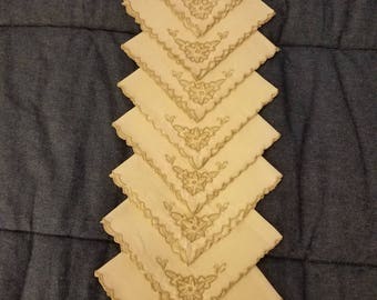Set of eight vintage linen embroidered luncheon napkins