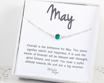 May Birthstone Swarovski Birthstone Necklace, May Emerald Birthstone Silver Necklace, Emerald Silver Necklace, Birthstone Jewelry