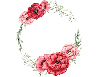 Watercolour Flower Wreath Clip Art Digital Download PNG High Resolution Q466