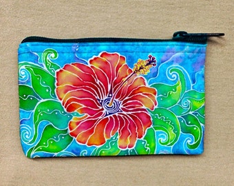 Coin Purse, Change Purse, Coin Bag, Tropical Hibiscus artwork