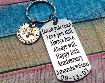 Anniversary Gift, Year anniversary, Gift For Husband, 10th Wedding anniversary, gift for men, 10 year wedding anniversary, custom keychain