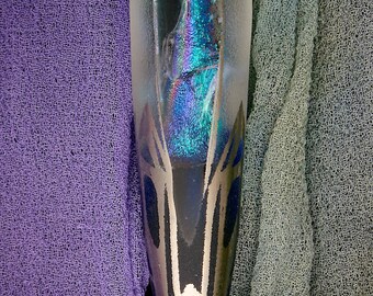 SRA Lampwork Beads "Crystal Cave" Handmade Sandblasted Glass Polished Dichroic Focal Window Bead Precious Metal Lustre ~ True Blue