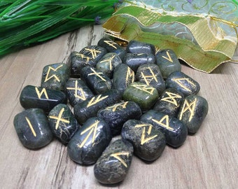 Labradorite Elder Futhark Rune Set Gemstone Runic Set for Reiki Healing - RUNES10