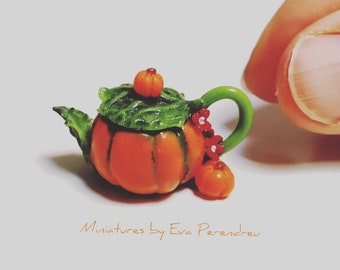 Miniature pumpkin teapot for dollhouse scale