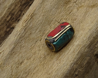 Long tube 14mm Nepalese bead turquoise and coral