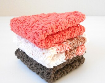 Crochet Cotton Dishcloth - Crochet Cotton Washcloth - Three Pack Cotton Dishcloth - Handmade Dishcloth