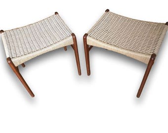 Danish Paper Cord Hand-Woven Stool (Two Available)