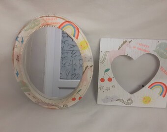 Rainbows and unicorns mirror/frame set