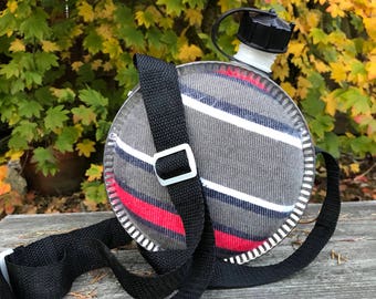 Vintage Canteen with Upgraded Strap & Flannel Fabric, Cabin Rustic Decor