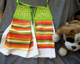 Hanging Printed Terry Tie Towels, Green Butterflies Print Top