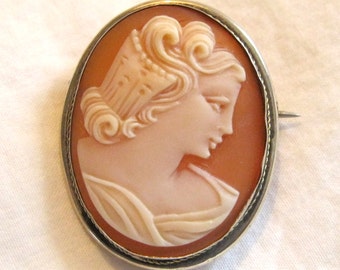 Antique shell cameo silver brooch pin pendant cameo jewelry