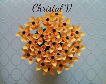 Kusudama flowers / individual / goldenrod with black shiny centers / black eyed Susan's