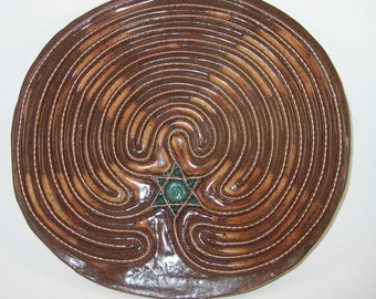 Starseed® Finger Labyrinth with copper wire and Merkaba, cinnamon on shino, SSMW012517, 11"