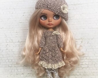Blythe clothes, blythe dress, , doll dress, blythe outfit, doll knitted set, blythe couture, bjd clothes, blythe fashion
